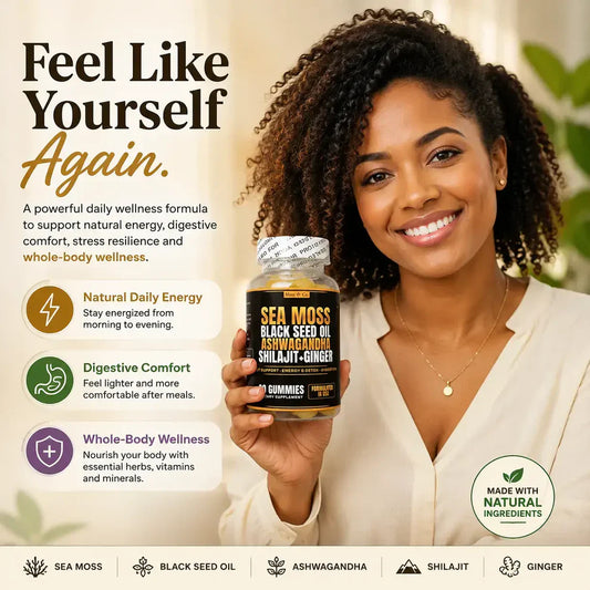 Moss & Co. Sea Moss, Black Seed Oil, Ashwagandha, Shilajit + Ginger Gummies